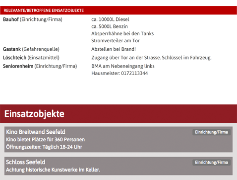 Einsatzobjekte in der Einsatzdetails-Ansicht der Commander-App